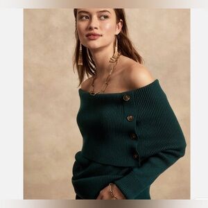 NWOT Banana Republic Teal Green Off shoulder ribbed sweater size M